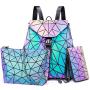 LOVEVOOK brand designer High Quality PU leather backpacks ladies messenger bags purses women geometric luminous backpack set