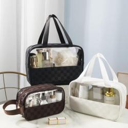Custom Logo Transparent Make Up Bag Portable Beauty 3pcs Clear Makeup Set Bag Organizer trousse de toilette voyage
