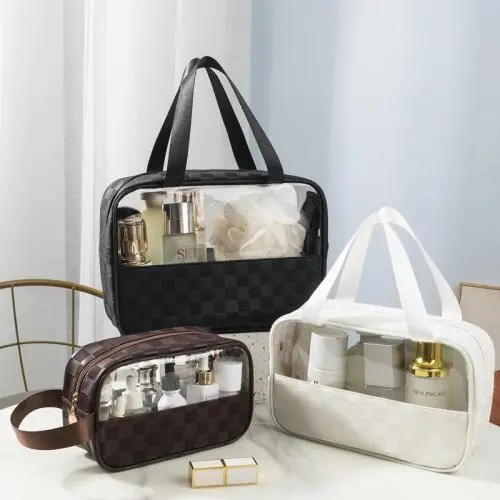 Custom Logo Transparent Make Up Bag Portable Beauty 3pcs Clear Makeup Set Bag Organizer trousse de toilette voyage
