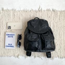 Luxury PU Leather Women Backpacks Casual Travel Ladies Back Pack Zipper Drawstring Multiple Pockets Simple Women's Backpacks