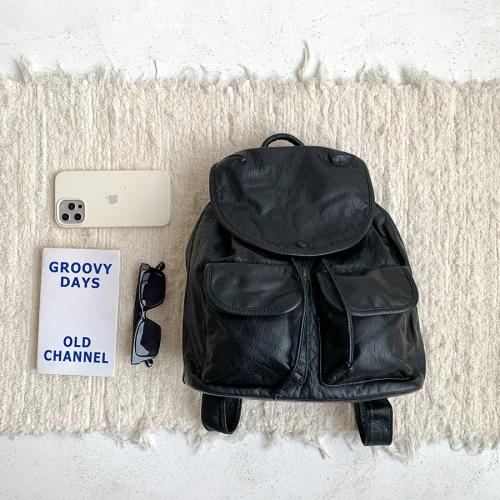 Luxury PU Leather Women Backpacks Casual Travel Ladies Back Pack Zipper Drawstring Multiple Pockets Simple Women's Backpacks