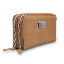 Custom Logo Saffiano Purse Leather Women Double Zipper Credit Card Holder Clutch Wallet