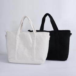Soft Teddy Fabric Large Capacity Metal Zipper Adjustable Strap Portable Travel Ladies Custom Jelly Furry Sherpa Tote Bags
