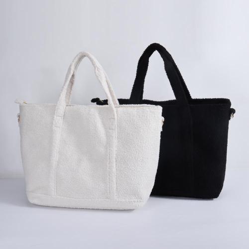 Soft Teddy Fabric Large Capacity Metal Zipper Adjustable Strap Portable Travel Ladies Custom Jelly Furry Sherpa Tote Bags