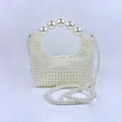 Custom logo French Retro Large Pearl Handle Ladies Woman Acrylic Pearl Beaded Handmade Wedding Clutch Hand Bags