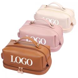 high quality luxury double layer casual travel waterproof toiletry cosmetic bags make up case for ladies zip pouch