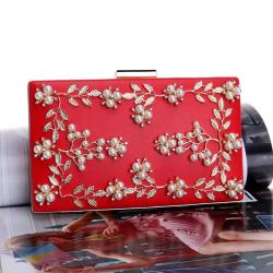 Factory direct wholesale brand new evening clutch bags PU fabric handmade metal floriation clutches for women party prom banquet