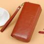 Oil Wax Cowhide Customs Wallet Pure Color Wallets Female Long Double Zipper Large Capacity Genuine Leather Wallet