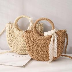2024 new Straw braided bag fashion women's bag beach braided paper rope bag new wave dot handbag