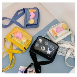 Hot sale canvas ita bag with pins display clear window custom design clear PVC Ita bag