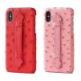 Custom Logo Multiple Color Genuine Ostrich Skin Leather Mobile Phone Case  Cover for iPhone With Handle