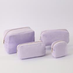 Keymay Stock Wholesale Custom Designer Makeup Cosmetic Bag Women Ladies Zipper Fashion Soft Terry Cloth Pouch
