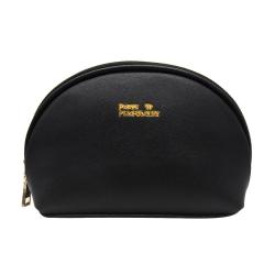 Cross Texture PU Leather Embossed Logo Toilet Bag with Gold Metal Zipper