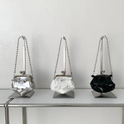 Wholesale fashion mini clip chain bag Bow bead chain shoulder bag  PU leather cute lipstick bag for girl