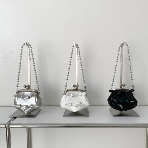Wholesale fashion mini clip chain bag Bow bead chain shoulder bag  PU leather cute lipstick bag for girl