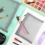 New Fashion Zipper Pouch Travel Makeup Brush Mesh Cosmetic Bag