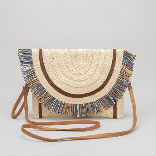Ethnic Style Casual Cross-body Bags Women Clutch Handbags Countryside Ladies Shoulder PP Straw Woven Designer Tassel Flap Bag