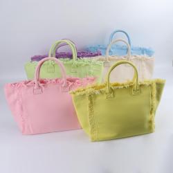 Keymay Stock 6 Multi Colors Handbag for Women Large Capacity Travel Grocery Bag Waterproof Canvas with Pockets Fringe tote bag