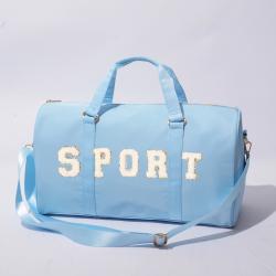 Stock New Ice Blue Durable Nylon DIY Personal Name Weekender Bag Overnight Carry-on Tote With Inner Pocket Sport Gym Duffel Bag