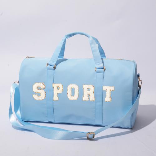 Stock New Ice Blue Durable Nylon DIY Personal Name Weekender Bag Overnight Carry-on Tote With Inner Pocket Sport Gym Duffel Bag