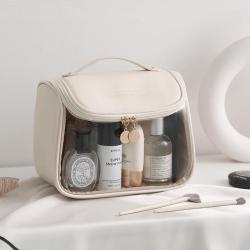 Custom Logo PU PVC Wash Portable Makeup Bag Handle Storage Cosmetic Bag Large Hanging Clear Travel Toiletry Bag