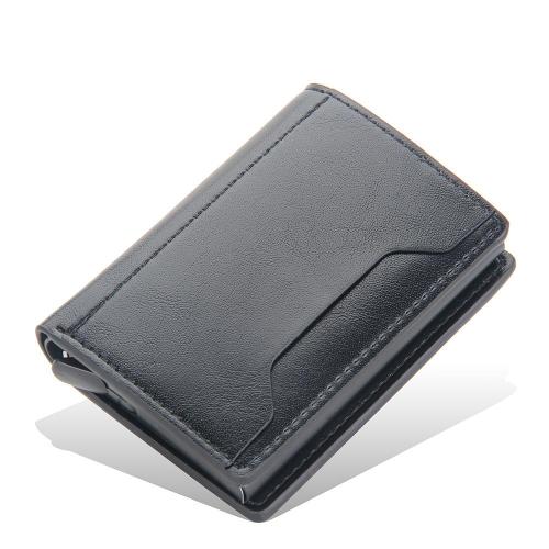 OEW011 RFID Blocking Leather Business Card Wallet Case PU Business Card Holder Pop Up Aluminum Card Case Men's Coin Purse