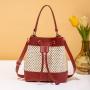 New Candy-Color Drawstring Bucket Bag Portable Fashionable Straw Shoulder Bag Diagonal Design Lady Style Bag-Wholesale