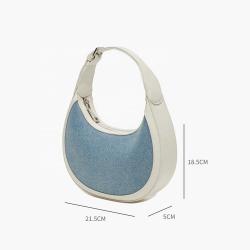 China Wholesale Ladies Fashion Design Small Pu Canvas Leather Hand Bags Custom Trend Half Moon Single Ladies Shoulder Bags