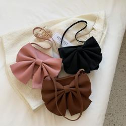 New Fashionable Retro Lady Bags Custom Bolsos Pure Color Ins Trend Shoulder Bag Zipper Simple Bow Pu Leather Underarm Bag