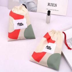 Eco-friendly Single String Cotton Gift Skincare Cosmetic Pouch Reusable Promotion Custom Logo Makeup Packaging Muslin Bag