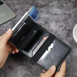 Men RFID Anti-theft brush purse Aluminum alloy ejection Credit Card Holder Aluminum Case Pocket Travel Business Leather Wallet
