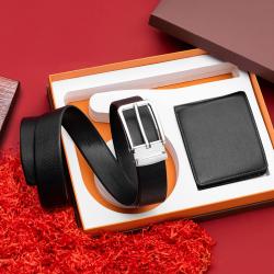 Custom Leather Men Wallet Belt Gift Set Fashion Leather Man Wallet Belt Automatic Buckle Belts with Gift Box Set