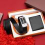 Custom Leather Men Wallet Belt Gift Set Fashion Leather Man Wallet Belt Automatic Buckle Belts with Gift Box Set