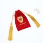 Custom Gold Logo Printed Tassels Small Velvet Bag For Necklace Red Soft Luxury Velvet Jewelry Pouch