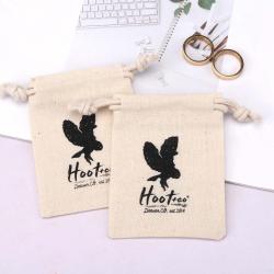 Recyclable 100% Cotton Fabric Drawstring Pouch For Key Jewelry Packing Small Natural Custom Logo Printed Muslin Gift Bag