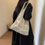 HR650 Women's Bag Knit Woven Hollow Mesh Pocket Fashion Working Bag Comfortable Portable Shoulder Female Girl Shopping Fruit Bag