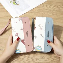 ZR506 Women's Wallet Long Handbag PU Double-layer Zipper Coins Wallet Purse Stylish Contrast Color Mobile Phone Bag Card Holder