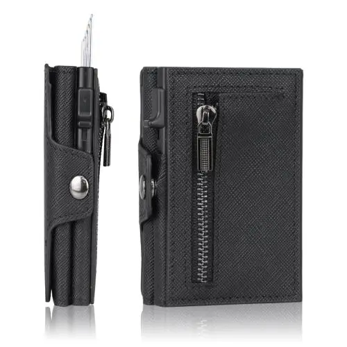 Customized aluminum card holder wallet automatic smart metal wallet leather pop up wallet