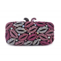 High quality diamond banquet rhinestone bag women purses handmade golden evening bag clutch bag lip pattern metal party handbags