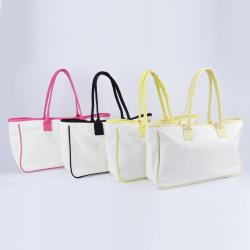 Keymay Custom Large Waterproof Canvas Bag with Magnetic Closure Cotton Lining Long Handle Pool Swim Bag For Women Beach Tote Bag