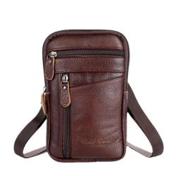 Genuine leather men's outdoor sports waist bag with leather belt
