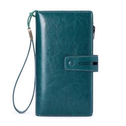 2024 Custom Waxed Oiled Genuine Leather Women Long Wallet For Ladies With RFID Design