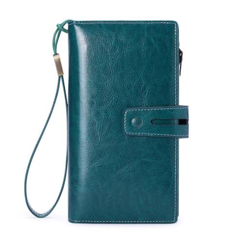 2024 Custom Waxed Oiled Genuine Leather Women Long Wallet For Ladies With RFID Design