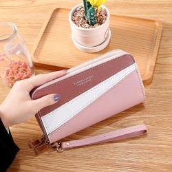 KBW270 2023 New Double Zip Purse Women's Long Clutch Bag High Quality Stitching Clash Colour Double Money Clip Phone Bag