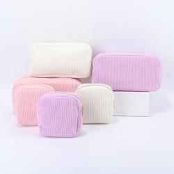 Personalized Soft Winter Eco Friendly Corduroy Makeup Standup Zip Organizer Pouch Bag Women Cosmetic Storage Pouch