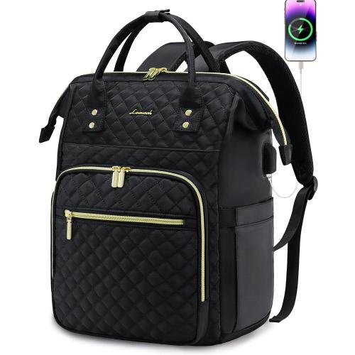 LOVEVOOK 15.6 17 inch Quilted Work Backpack for Teacher Nurse Large Capacity Office College Travel Laptop Backpack with USB Port