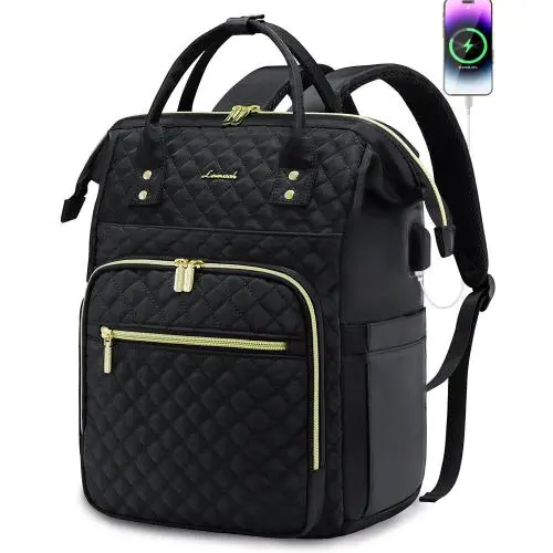 LOVEVOOK 15.6 17 inch Quilted Work Backpack for Teacher Nurse Large Capacity Office College Travel Laptop Backpack with USB Port