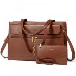 LOVEVOOK OEM Laptop Tote Bag for Women15.6 inch Work Business Tote Bag with Clutch Purse Vintage Leather Computer Bag Briefcase