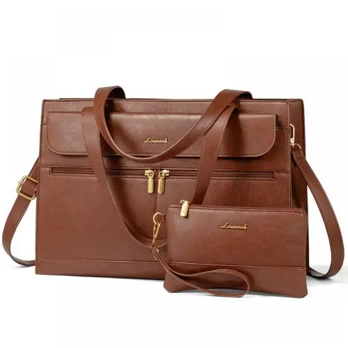LOVEVOOK OEM Laptop Tote Bag for Women15.6 inch Work Business Tote Bag with Clutch Purse Vintage Leather Computer Bag Briefcase