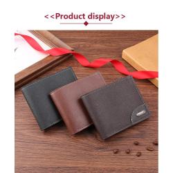 Men's short wallet, plain casual men's bag, fashionable two-fold coin purse, large capacity and multi-card slot men's money clip